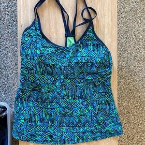 Mossimo Supply Co. Navy, Teal & Green Patterned Tankini Top